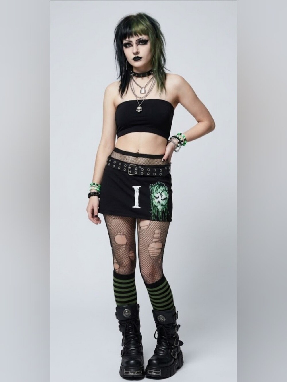 Kreepsville 666 "I Heart Zombies" Black Mini Skirt - Rare Goth Horror, Size L